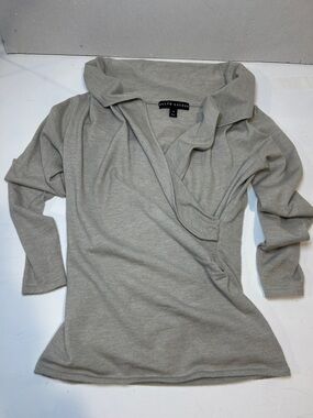 Ralph Lauren Black Label Women's V-Neck Rouched Sweater in Light Gray